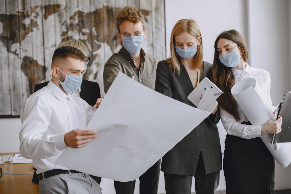 office workers wearing facemasks